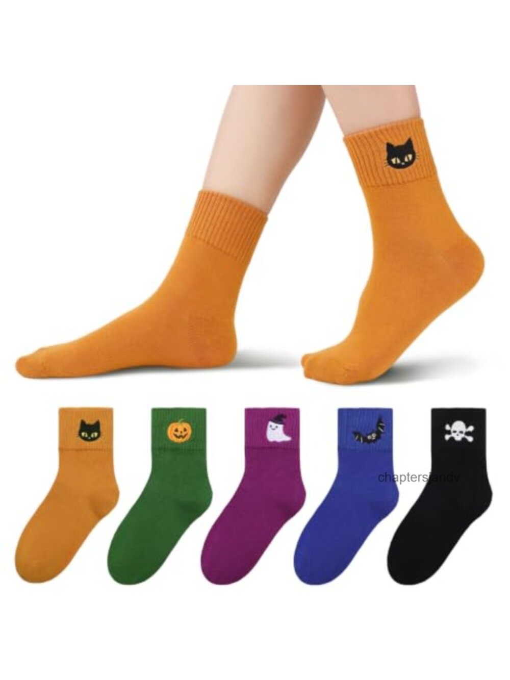 5 Pairs Halloween Socks Women Cotton Blend Embroidered Crew Gift